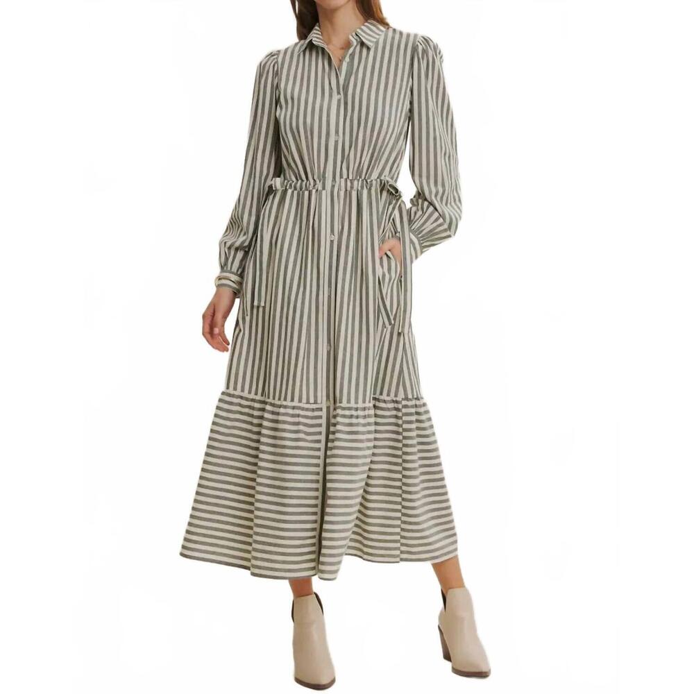 NEW IN FEBRUARY bostyn stripe long sleeve maxi dress in dark green